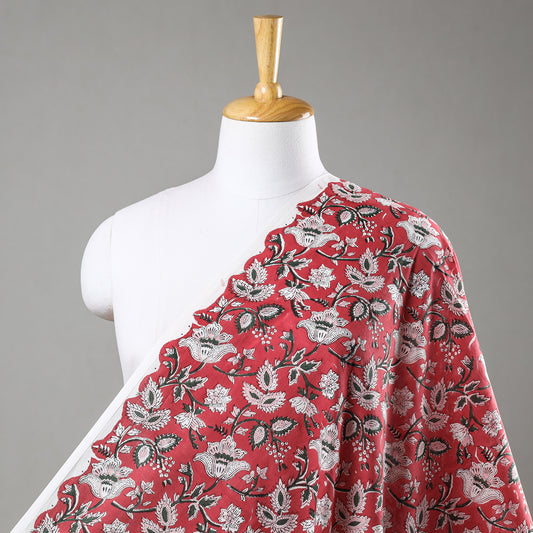 Pink - Blossoming Red Florals Sanganeri Block Printed Cotton Fabric