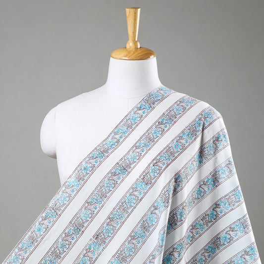 Multicolor - Blue Floral Border Sanganeri Block Printed Cotton Fabric