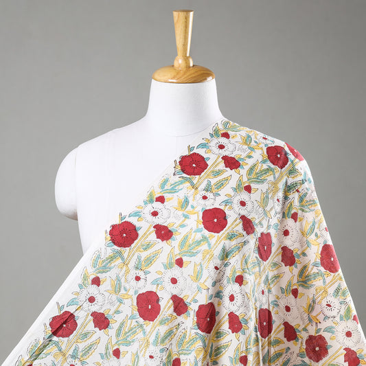 Multicolor - Blooming Reds Sanganeri Block Printed Cotton Fabric