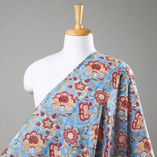 Sky Blue Multi Flowers Design Sanganeri Block Printed Cotton Fabric