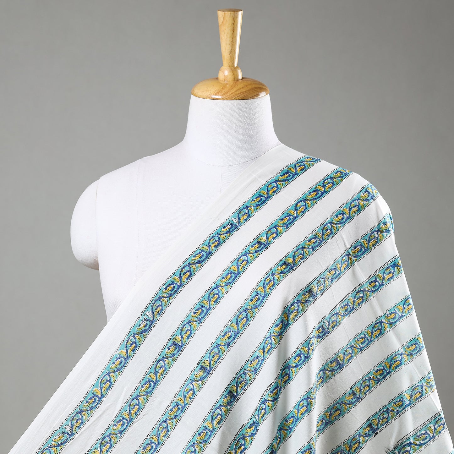 Multicolor - Blue Floral Striped Pattern Sanganeri Block Printed Cotton Fabric