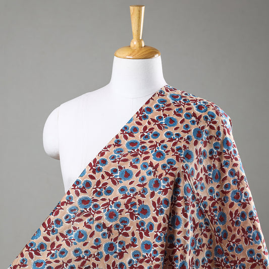 Multicolor - Blue Florals With Browny Leaves Sanganeri Block Printed Cotton Fabric