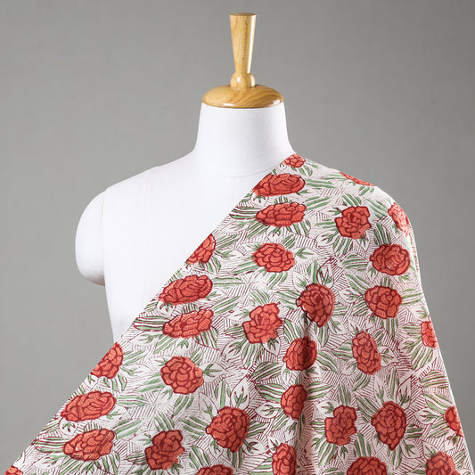 Multicolor - Blossomy Roses Sanganeri Block Printed Cotton Fabric