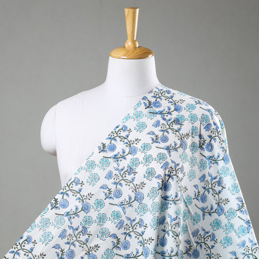 Dual Blue Tone Floral Sanganeri Block Printed Cotton Fabric