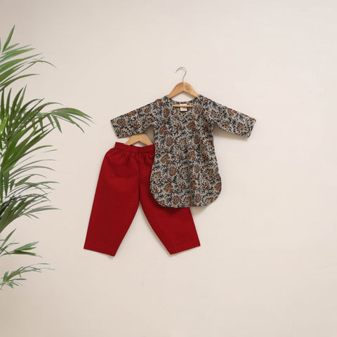 Girls Kalamkari Block Print Pure Cotton Kurta Set (2-6 Years) 04