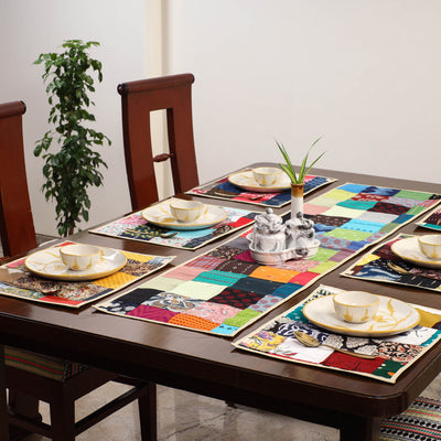Multicolor - handcrafted cotton fusion table runner set