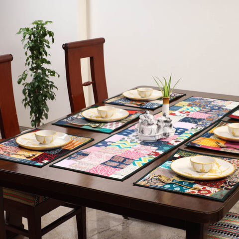 Multicolor - handcrafted cotton fusion table runner set