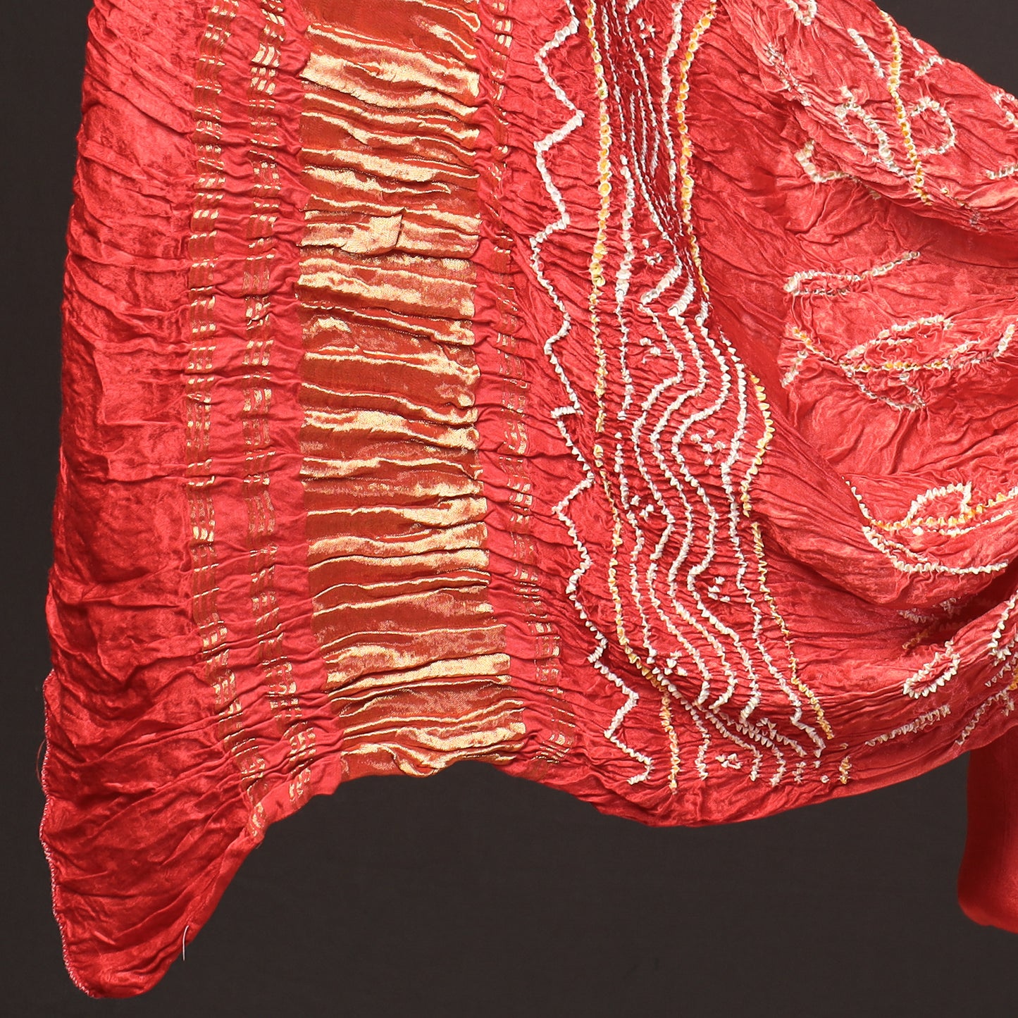 Red - 3pc Plain Modal Silk Suit Material Set with Bandhani Lagdi Patta Dupatta
