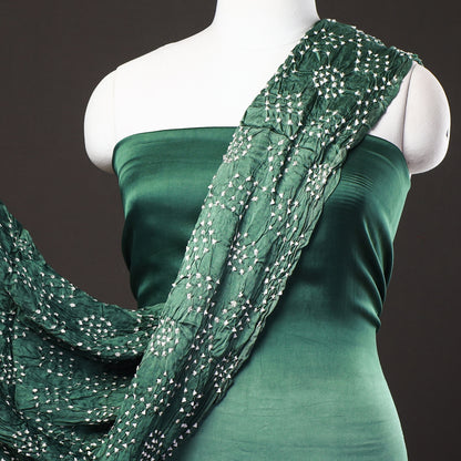 Green - 3pc Plain Modal Silk Suit Material Set with Bandhani Lagdi Patta Dupatta