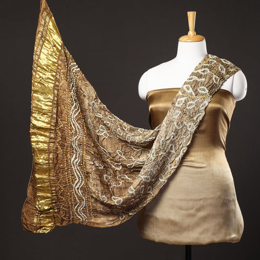 Brown - 3pc Plain Modal Silk Suit Material Set with Bandhani Lagdi Patta Dupatta