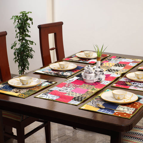 Multicolor - handcrafted cotton fusion table runner set