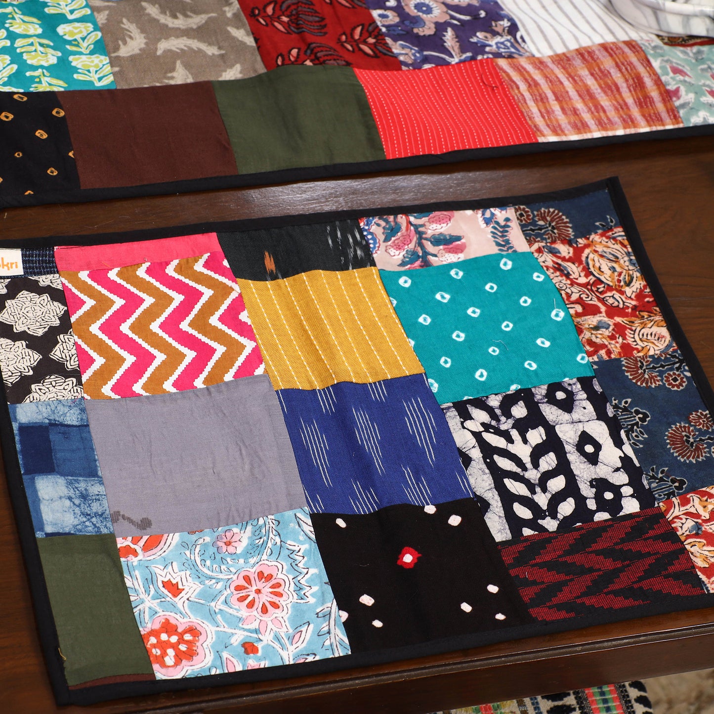 Multicolor - handcrafted cotton fusion table runner set