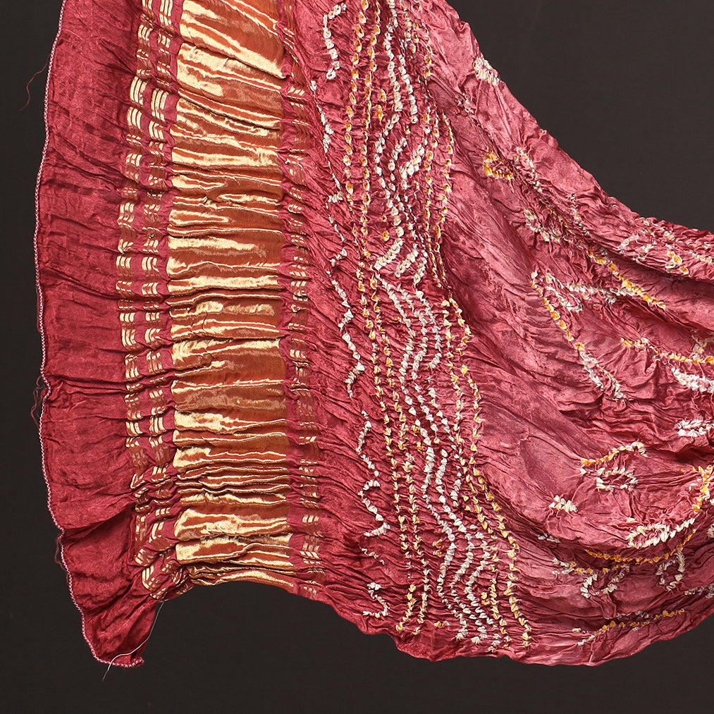 Pink - 3pc Plain Modal Silk Suit Material Set with Bandhani Lagdi Patta Dupatta