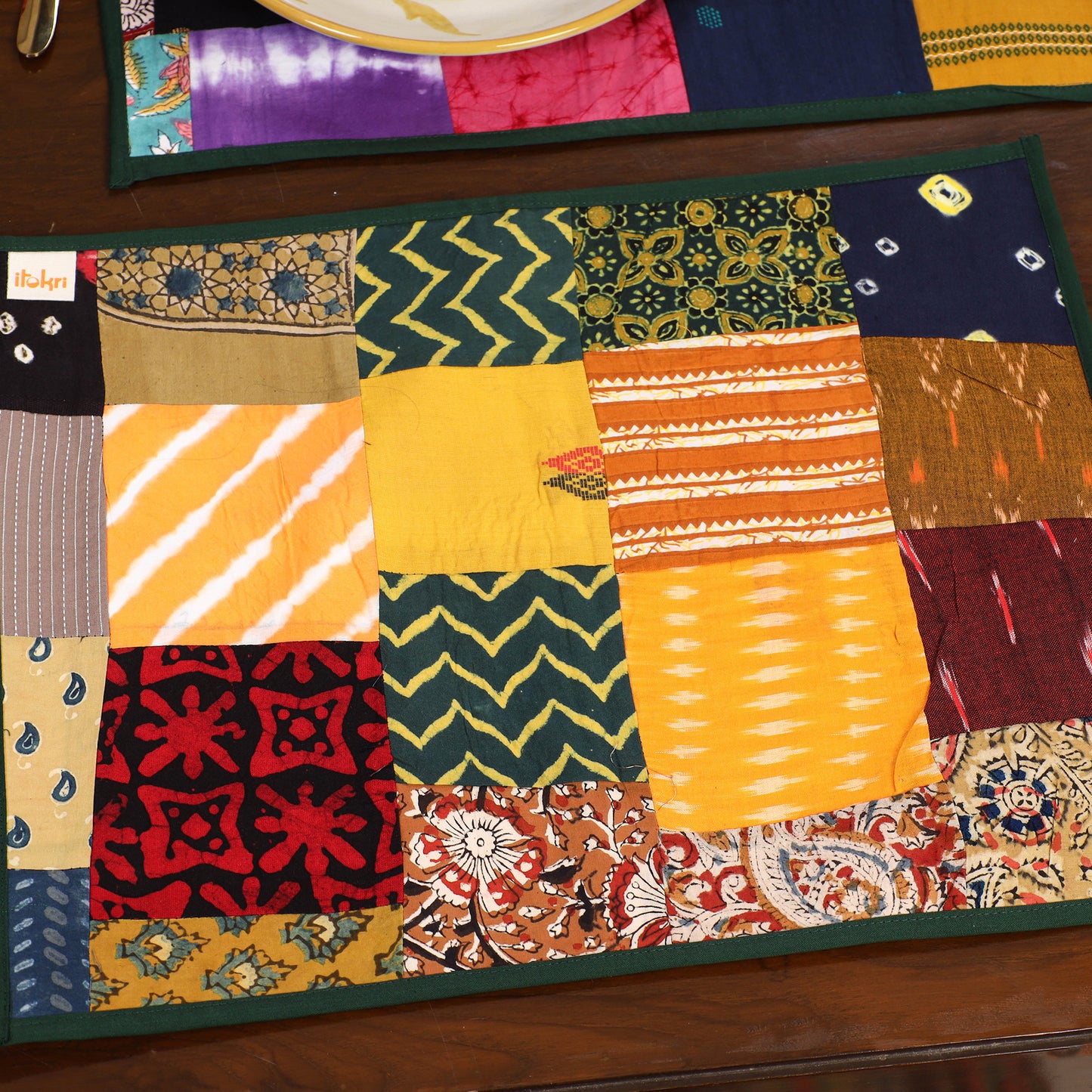Multicolor - handcrafted cotton fusion table runner set
