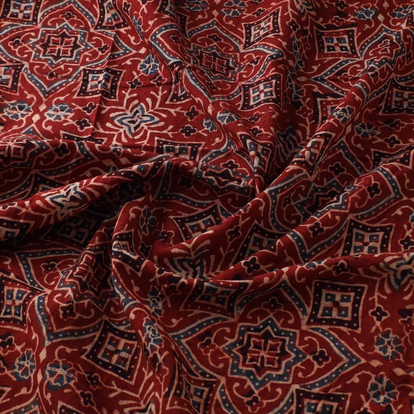 Maroon - Ajrakh Hand Block Print Natural Dyed Cotton Fabric 04