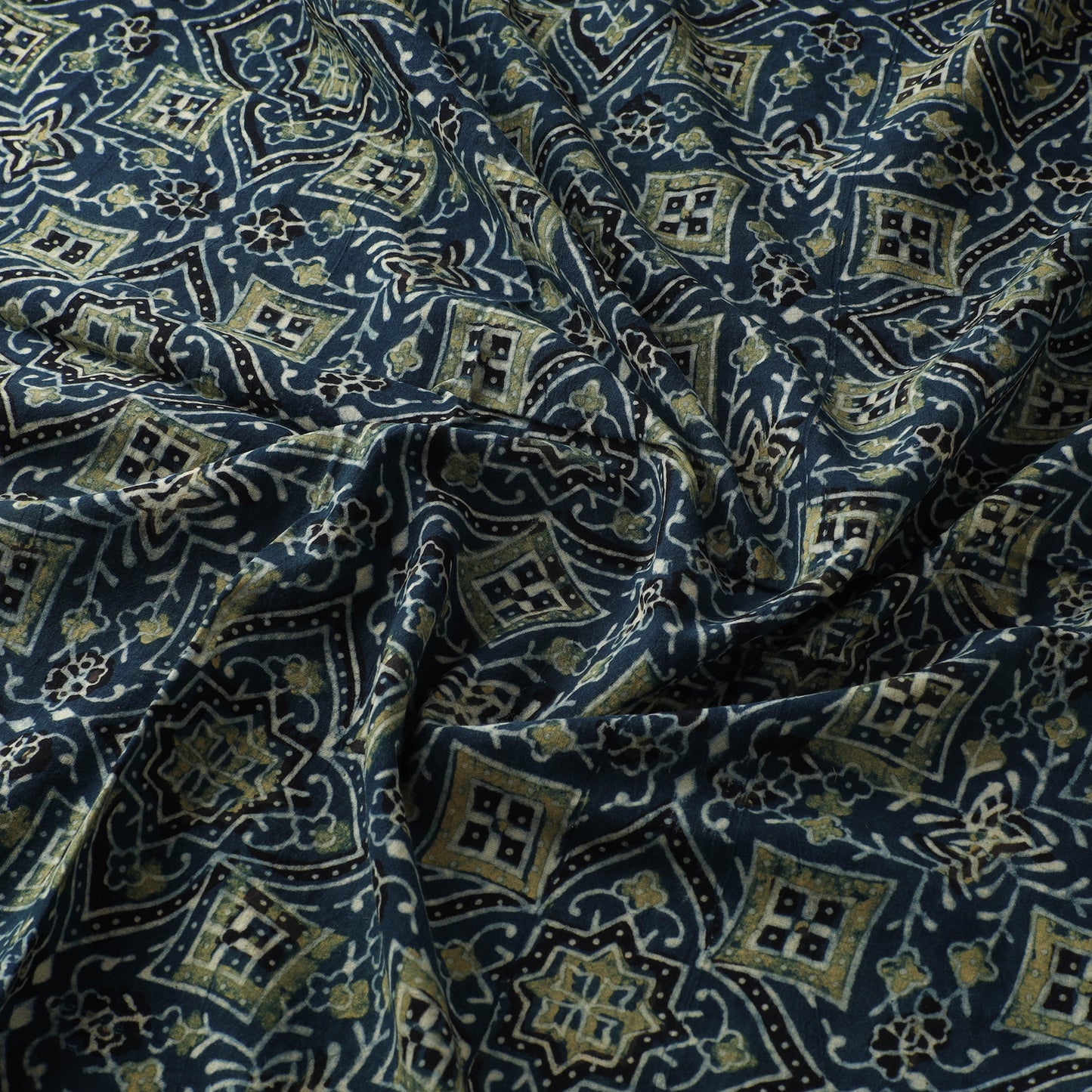 Blue - Ajrakh Hand Block Print Natural Dyed Cotton Fabric 01