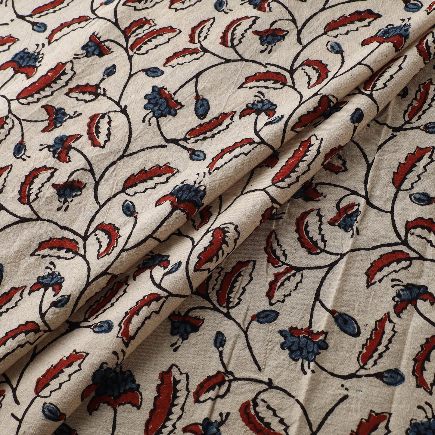 Cream - Ajrakh Hand Block Print Natural Dyed Cotton Fabric 05