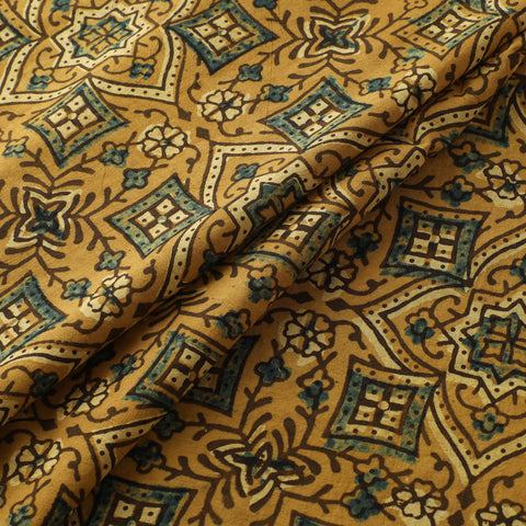 Yellow - Ajrakh Hand Block Print Natural Dyed Cotton Fabric 07