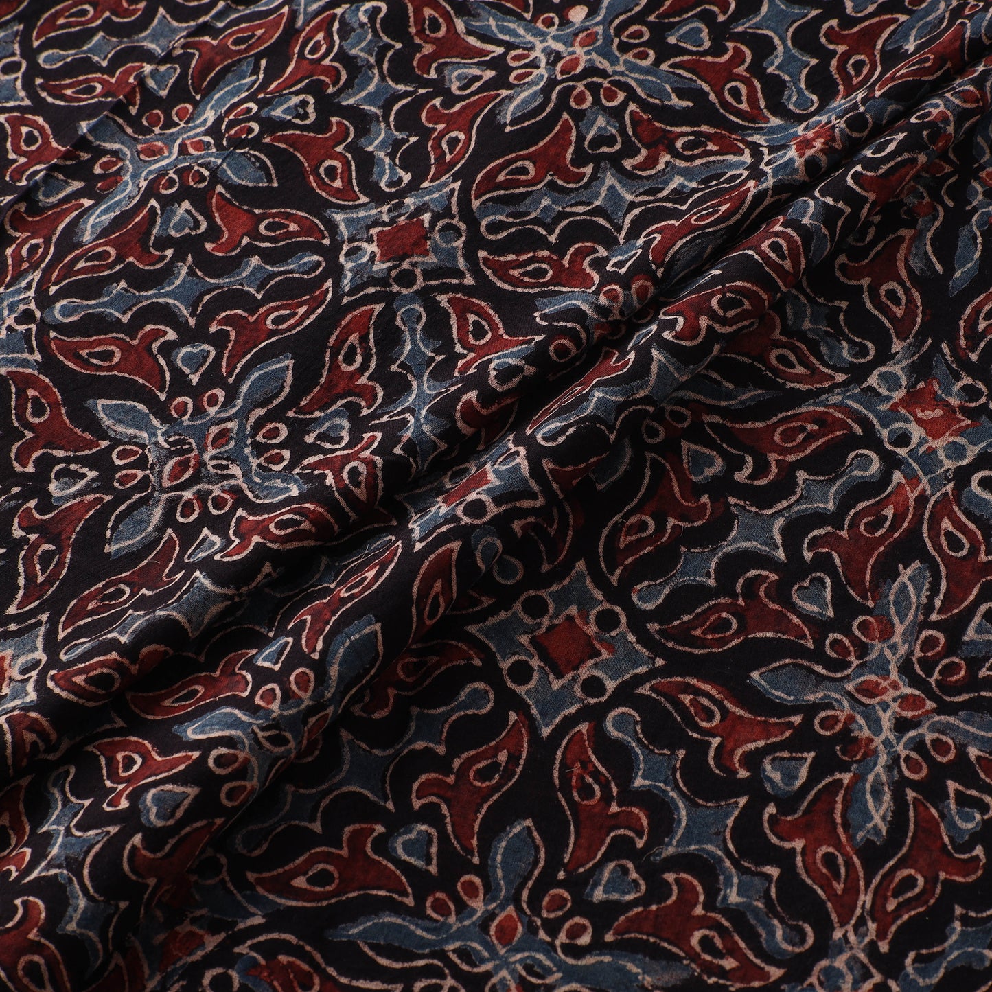 Black- Ajrakh Hand Block Print Natural Dyed Cotton Fabric 10