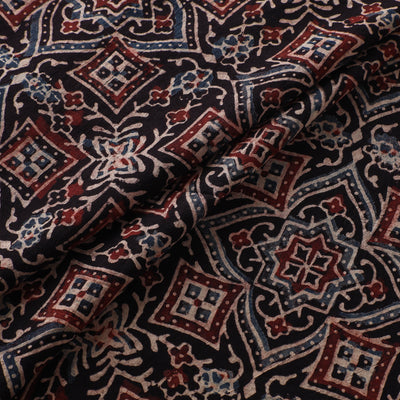 Black - Ajrakh Hand Block Print Natural Dyed Cotton Fabric 12