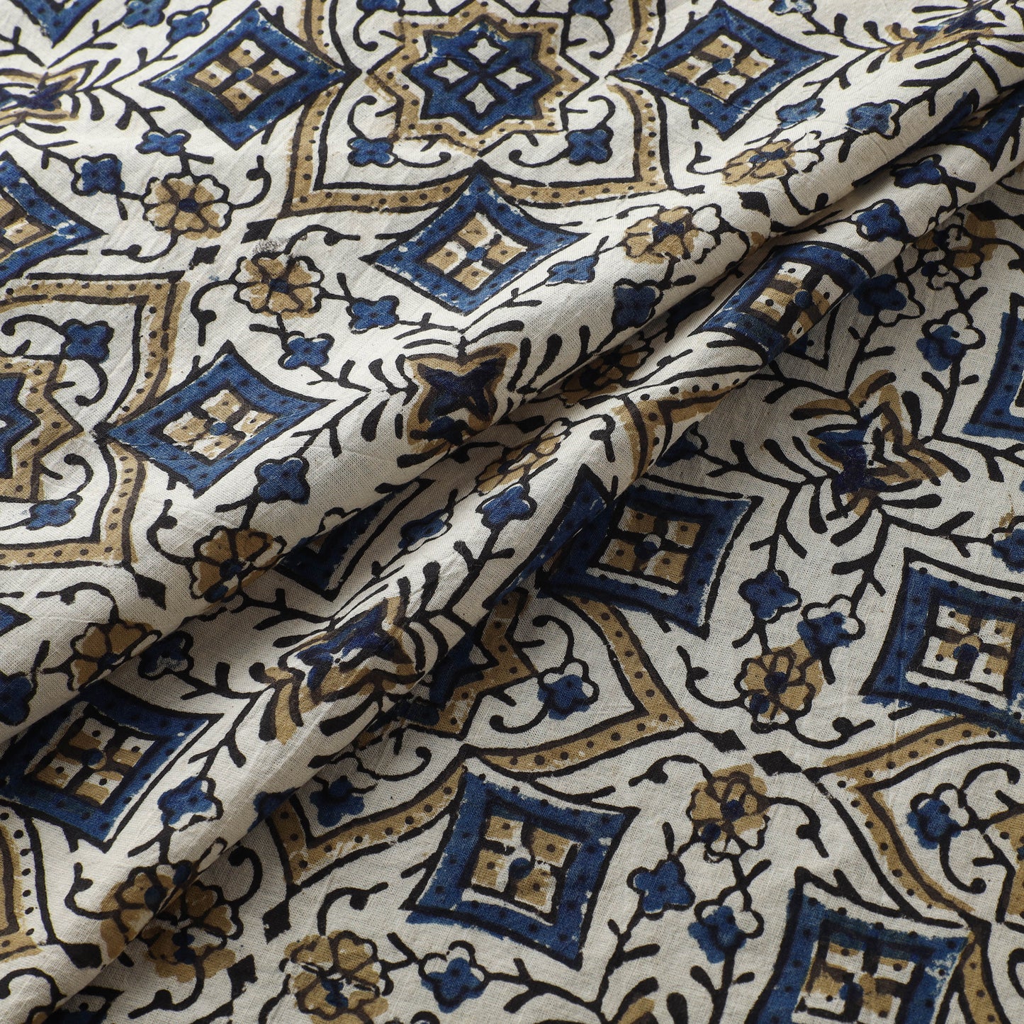 Beige - Ajrakh Hand Block Print Natural Dyed Cotton Fabric 14