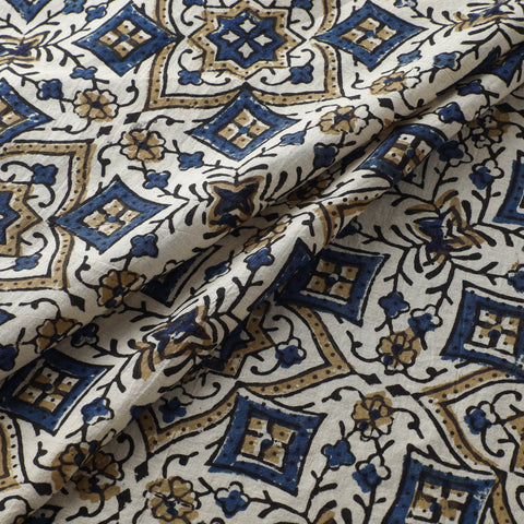 Beige - Ajrakh Hand Block Print Natural Dyed Cotton Fabric 14