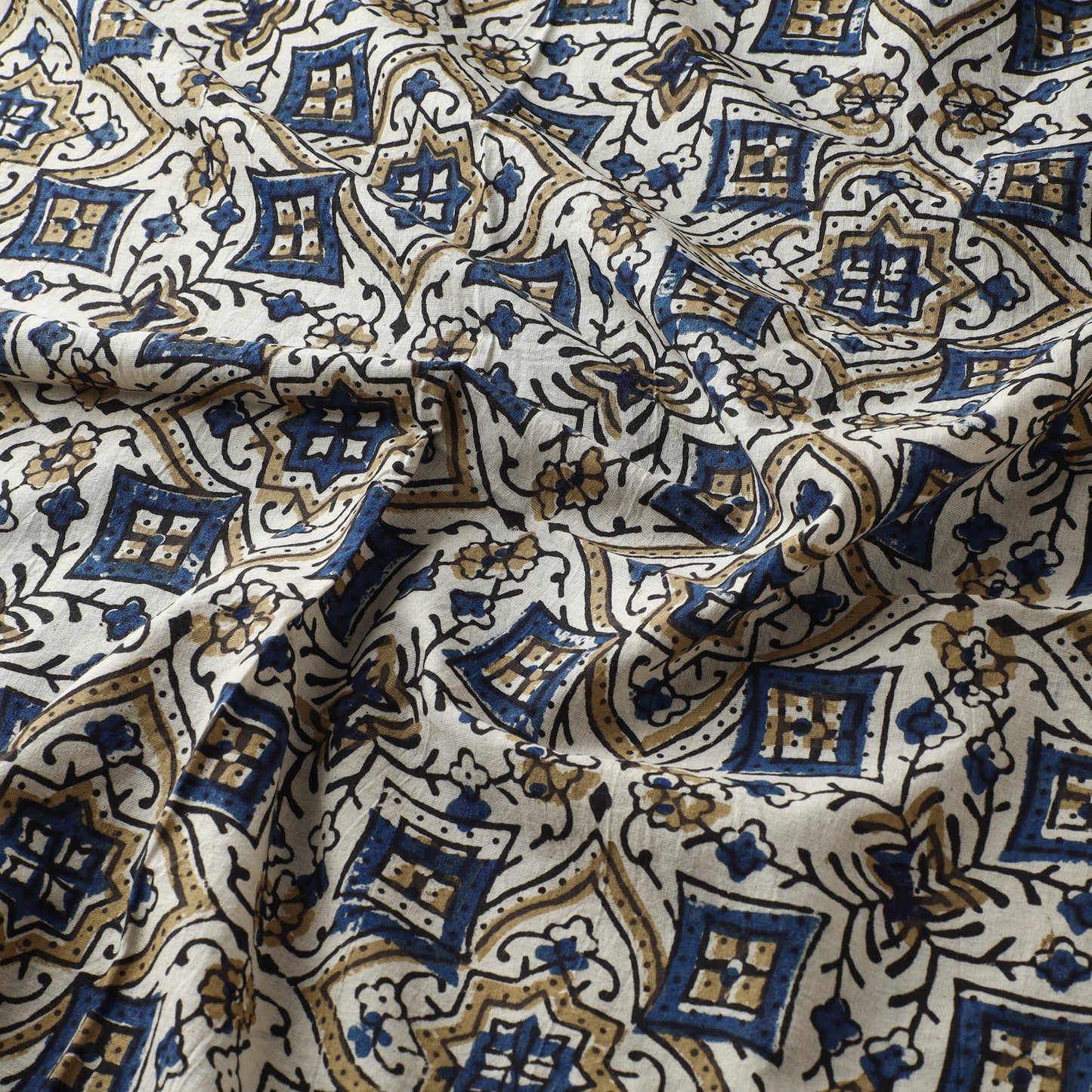 Beige - Ajrakh Hand Block Print Natural Dyed Cotton Fabric 14