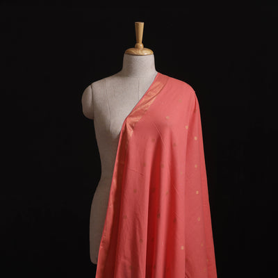 Peach - Prewashed Cotton Jacquard Fabric with Zari Border 04