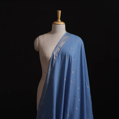 Blue - Prewashed Cotton Jacquard Fabric with Zari Border 02