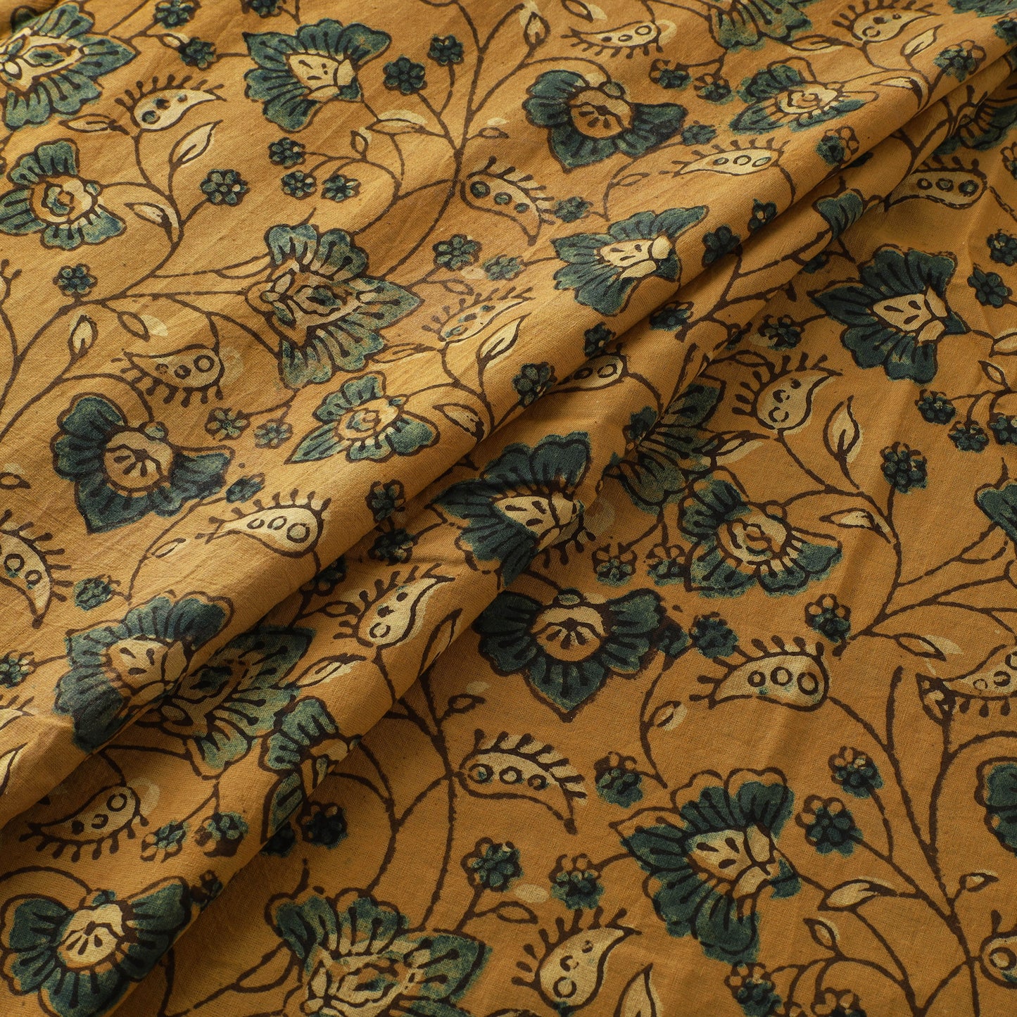 Yellow - Ajrakh Hand Block Print Natural Dyed Cotton Fabric 16