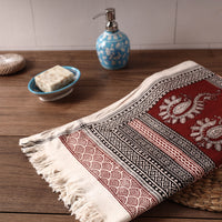 Red - Bagh Hand Block Printed Handloom Cotton Towel