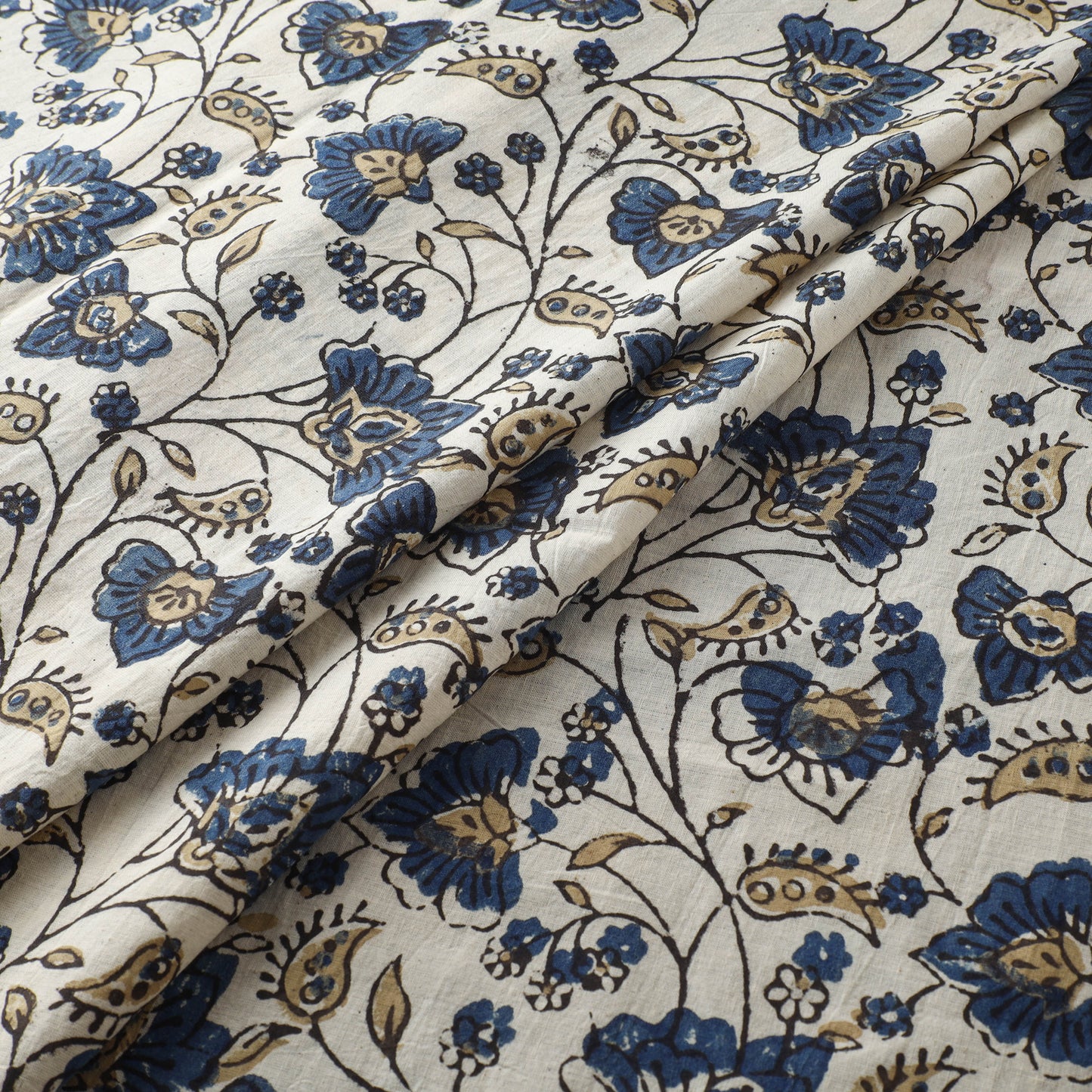 Beige - Ajrakh Hand Block Print Natural Dyed Cotton Fabric 17