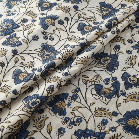 Beige - Ajrakh Hand Block Print Natural Dyed Cotton Fabric 17