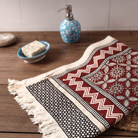 Red - Bagh Hand Block Printed Handloom Cotton Towel