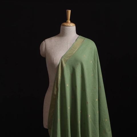 Green - Prewashed Cotton Jacquard Fabric with Zari Border 01