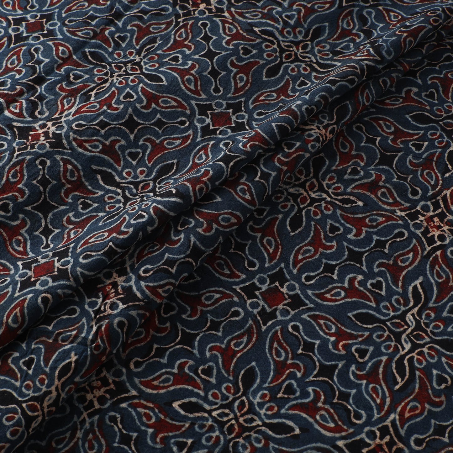 Blue - Ajrakh Hand Block Print Natural Dyed Cotton Fabric 20