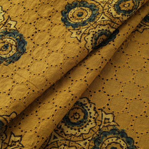 Yellow - Ajrakh Hand Block Print Natural Dyed Cotton Hakoba Fabric 02