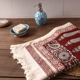 Red - Bagh Hand Block Printed Handloom Cotton Towel