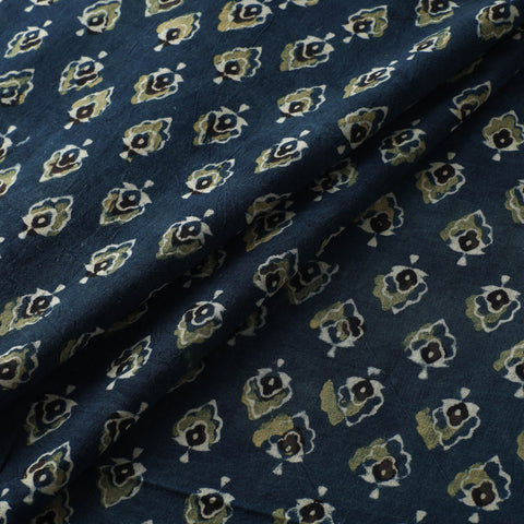 Blue - Ajrakh Hand Block Print Natural Dyed Cotton Fabric 25