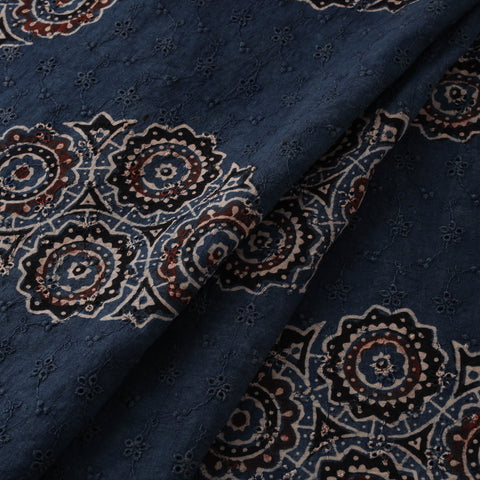 Blue - Ajrakh Hand Block Print Natural Dyed Cotton Hakoba Fabric 07