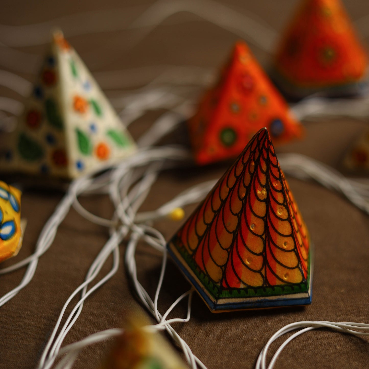 Handpainted Tholu Bommalata Leather Fairy Lights Cones