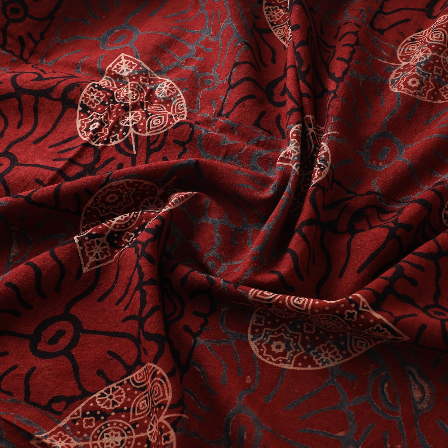 Red - Ajrakh Hand Block Print Natural Dyed Cotton Fabric 31