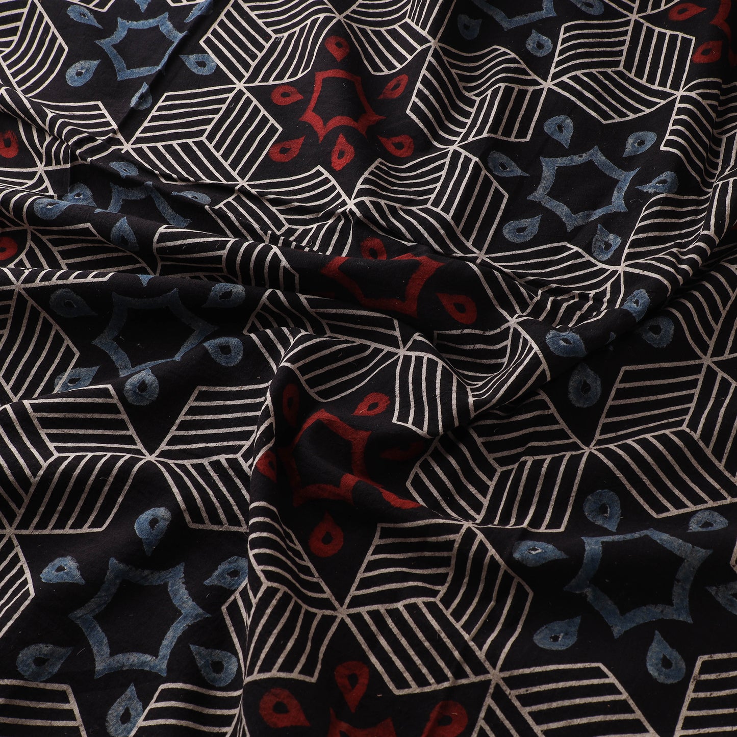 Black - Ajrakh Hand Block Print Natural Dyed Cotton Fabric 32