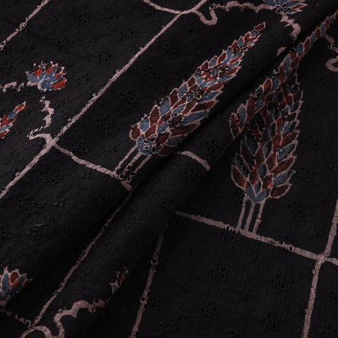Black - Ajrakh Hand Block Print Natural Dyed Cotton Hakoba Fabric 12