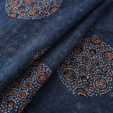 Blue - Ajrakh Hand Block Print Natural Dyed Cotton Hakoba Fabric 16