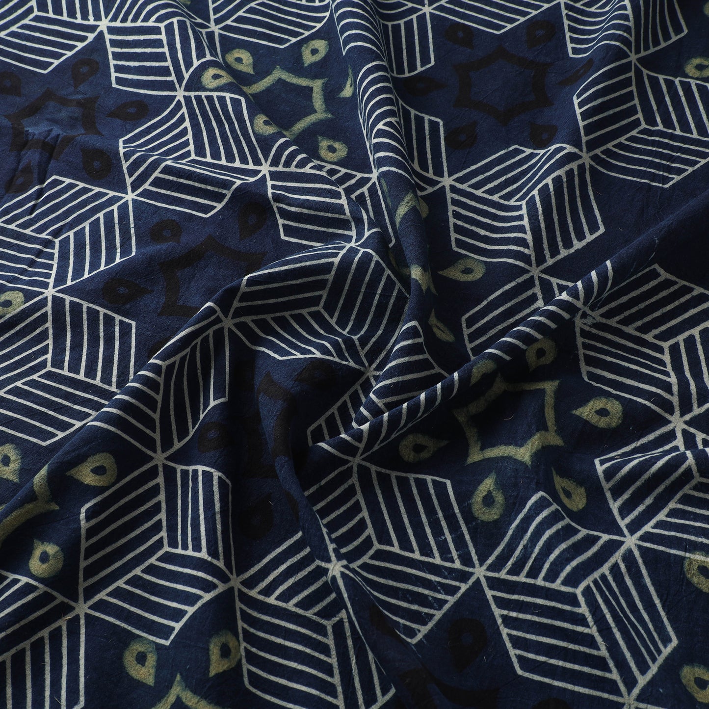 Blue - Ajrakh Hand Block Print Natural Dyed Cotton Fabric 50