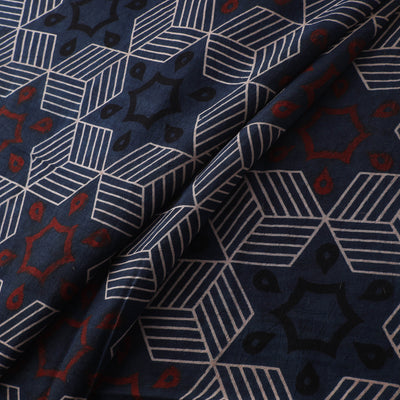 Blue - Ajrakh Hand Block Print Natural Dyed Cotton Fabric 52