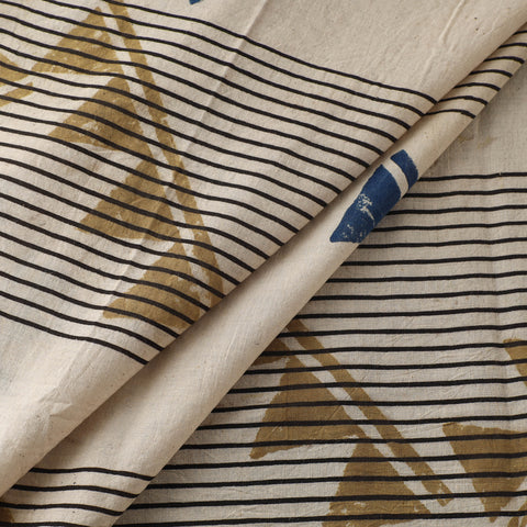 Beige - Ajrakh Hand Block Print Natural Dyed Cotton Fabric 55