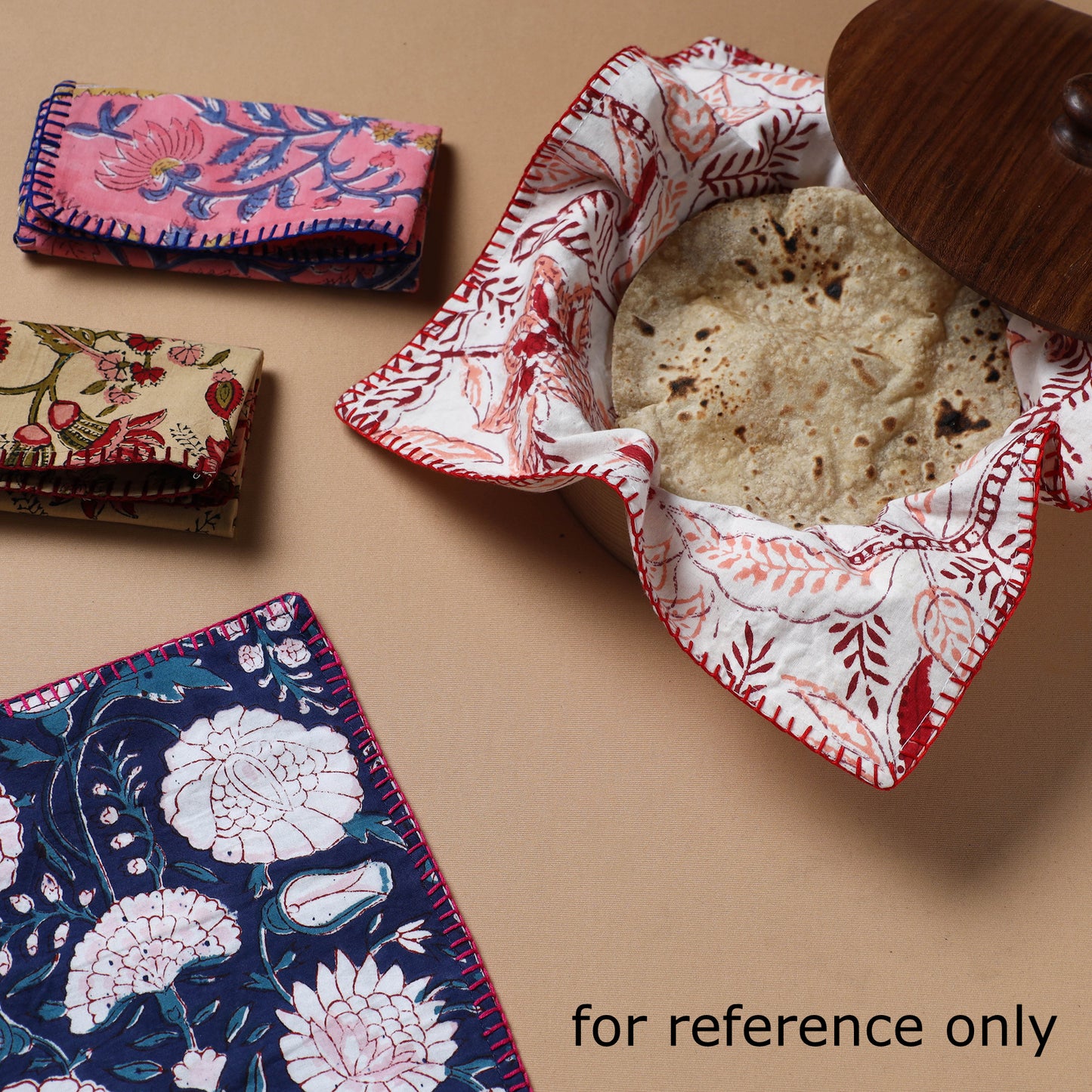Hand Embroidered Bagh Block Print Cotton Square Roti Napkin 48