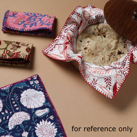 Hand Embroidered Floral Block Print Cotton Square Roti Napkin 37